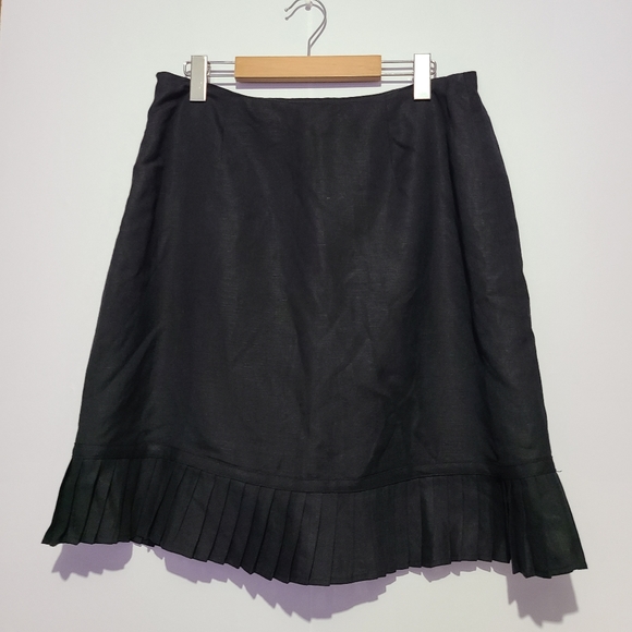 Larry Levine Black Linen Blend Midi Skirt Sz 12 Pleated Hem - Picture 2 of 6